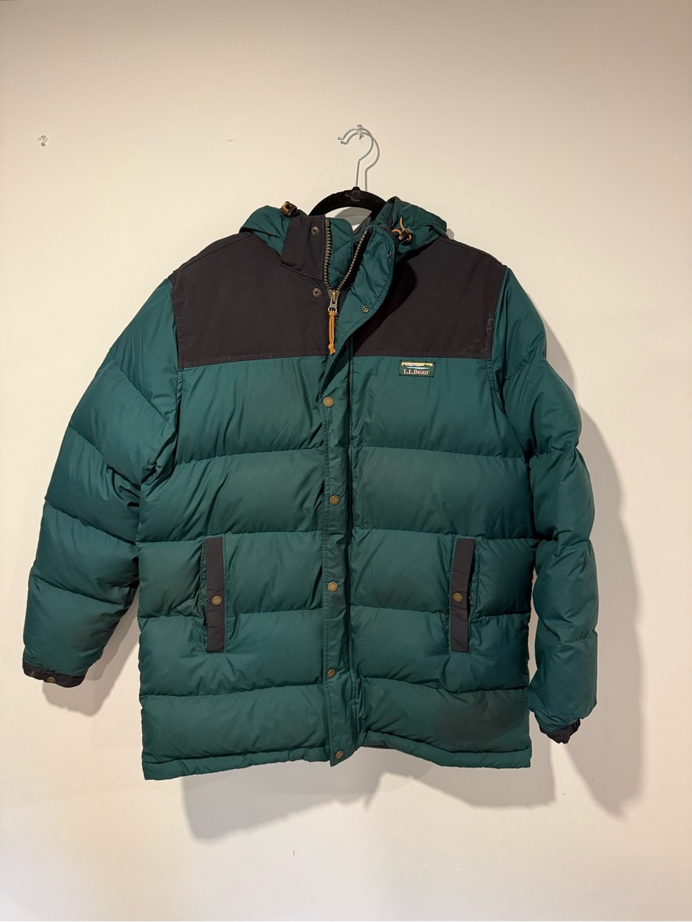 LL Bean Mens Mountain Classic Down Parka Colorblock Green Puffer Jacket Coat XL